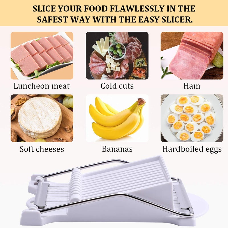 NVTED Slicer, Luncheon Meat Slicer Boiled Egg Fruit Soft Cheese Butter Slicers Cutter, Stainless Steel Wires, Cuts 10 Slices (White) - Image 3